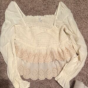 American Eagle Outfitters Cream Lace Blouse